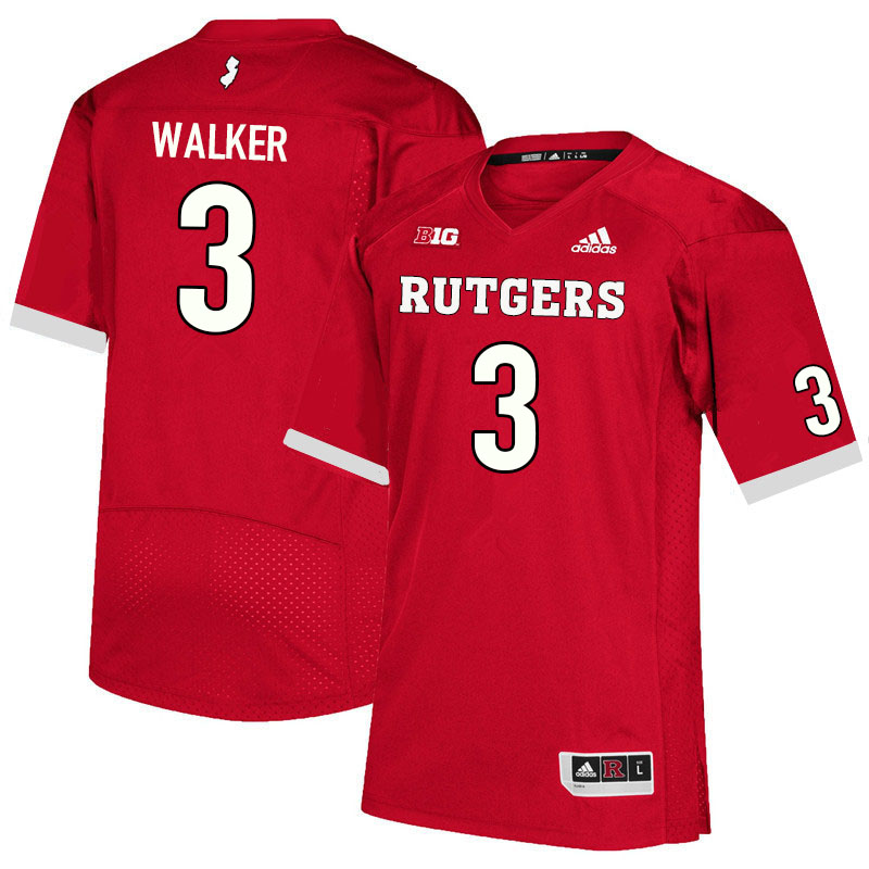 Men #3 Moses Walker Rutgers Scarlet Knights College Football Jerseys Sale-Scarlet